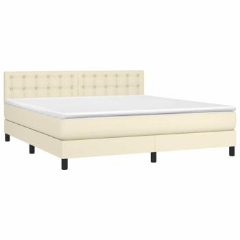 Boxspringbett mit Matratze & LED Creme 160x200 cm Kunstleder