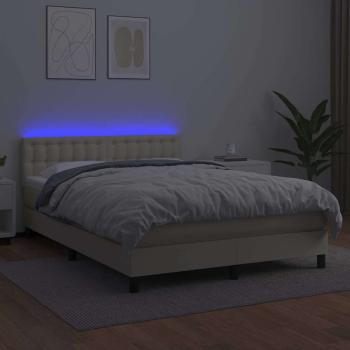 Boxspringbett mit Matratze & LED Creme 140x200 cm Kunstleder
