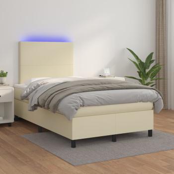 ARDEBO.de - Boxspringbett mit Matratze & LED Creme 120x200 cm Kunstleder