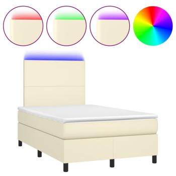 Boxspringbett mit Matratze & LED Creme 120x200 cm Kunstleder
