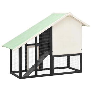 Kaninchenstall Grau und Weiß 140x63x120 cm Tanne Massivholz