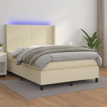 ARDEBO.de - Boxspringbett mit Matratze & LED Creme 140x190 cm Kunstleder