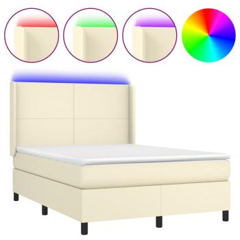 Boxspringbett mit Matratze & LED Creme 140x190 cm Kunstleder