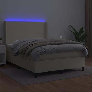 Boxspringbett mit Matratze & LED Creme 140x190 cm Kunstleder