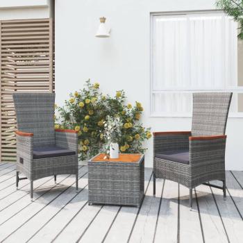ARDEBO.de - 3-tlg. Garten-Lounge-Set Grau Poly Rattan & Massivholz Akazie