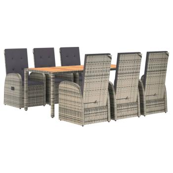 7-tlg. Garten-Essgruppe mit Kissen Grau Poly Rattan