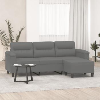 ARDEBO.de - 3-Sitzer-Sofa mit Hocker Dunkelgrau 180 cm Mikrofasergewebe
