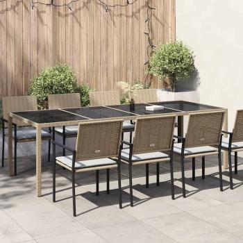 ARDEBO.de - Gartentisch Beige 250x100x75 cm Hartglas und Poly Rattan