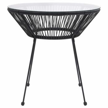 Garten-Esstisch Schwarz Ø70x74 cm Rattan und Glas