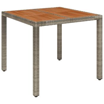 Gartentisch mit Holzplatte Grau 90x90x75 cm Poly Rattan
