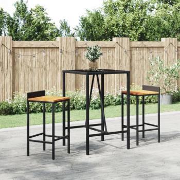 ARDEBO.de - Bartisch mit Glasplatte Schwarz 70x70x110 cm Poly Rattan