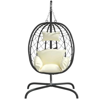 Hängesessel mit Kissen Cremeweiß Poly Rattan & Stahl