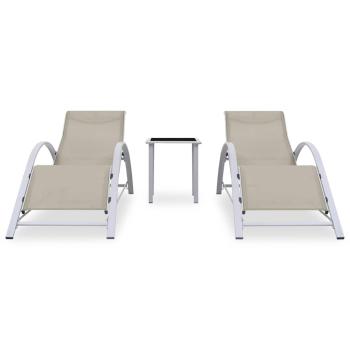 Sonnenliegen 2 Stk. mit Tisch Aluminium Cremeweiß