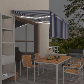 ARDEBO.de - Markise Automatisch mit Rollo LED Windsensor 3,5x2,5m Blau Weiß