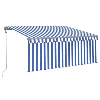 Markise Automatisch mit Rollo LED Windsensor 3,5x2,5m Blau Weiß