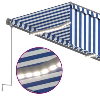 Markise Automatisch mit Rollo LED Windsensor 3,5x2,5m Blau Weiß