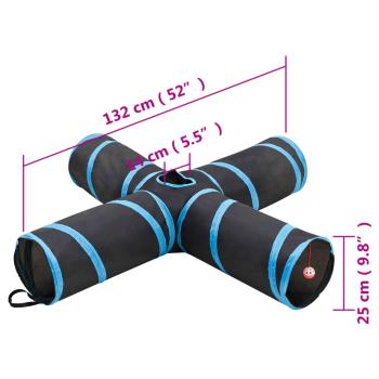 Katzentunnel 4-Wege Schwarz und Blau 132 cm Polyester