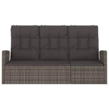 Gartenbank mit Liegefunktion & Kissen Grau 173 cm Poly Rattan