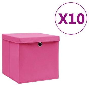 ARDEBO.de - Aufbewahrungsboxen mit Deckeln 10 Stk. 28x28x28 cm Rosa
