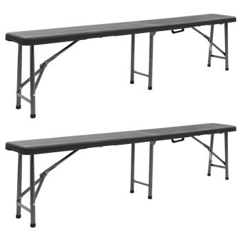 ARDEBO.de - Klappbare Gartenbänke 2 Stk. 180 cm HDPE Schwarz