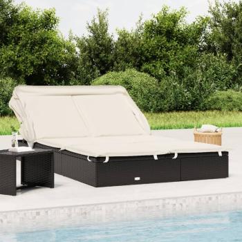 ARDEBO.de - 2-Personen-Sonnenliege mit Dach Schwarz 213x118x97 Poly Rattan