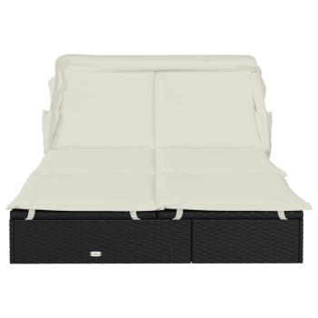 2-Personen-Sonnenliege mit Dach Schwarz 213x118x97 Poly Rattan