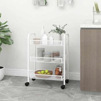 ARDEBO.de - Küchenwagen 3 Etagen Weiß 46x26x64 cm Eisen