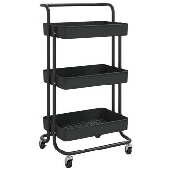 Küchenwagen 3 Etagen Schwarz 42x35x85 cm Eisen und ABS