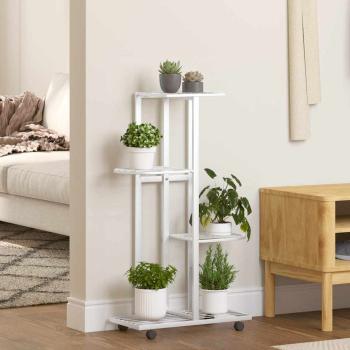 ARDEBO.de - Blumenständer 4-Etagen mit Rollen 44x23x80 cm Weiß Eisen