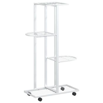 Blumenständer 4-Etagen mit Rollen 44x23x80 cm Weiß Eisen