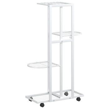Blumenständer 4-Etagen mit Rollen 44x23x80 cm Weiß Eisen