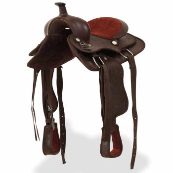 Western-Sattel, Halfter & Brustblatt Echtleder 12" Braun