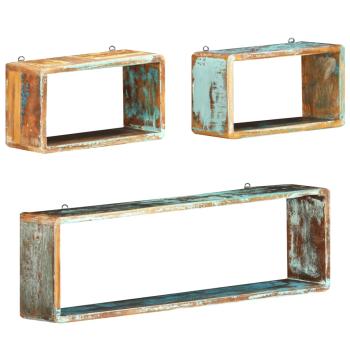 3-tlg. Würfel-Wandregal-Set Recyceltes Massivholz
