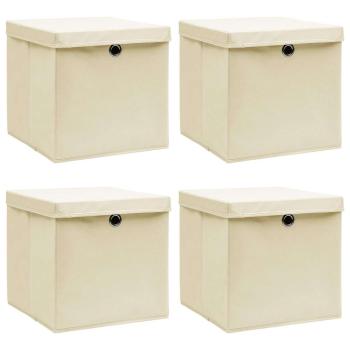 ARDEBO.de - Aufbewahrungsboxen mit Deckel 4 Stk. Creme 32x32x32 cm Stoff