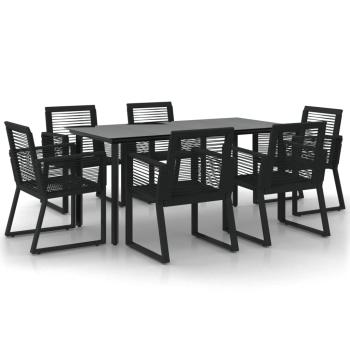 7-tlg. Garten-Essgruppe Schwarz PVC-Rattan