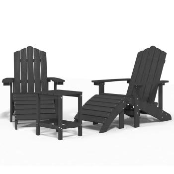 Adirondack-Gartenst?hle mit Hocker & Tisch HDPE Anthrazit