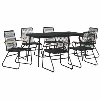 7-tlg. Garten-Essgruppe Schwarz PVC-Rattan