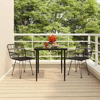 ARDEBO.de - 3-tlg. Garten-Essgruppe Schwarz Poly Rattan