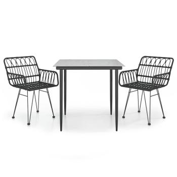 3-tlg. Garten-Essgruppe Schwarz Poly Rattan