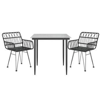 3-tlg. Garten-Essgruppe Schwarz Poly Rattan