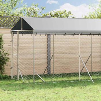 ARDEBO.de - Outdoor-Hundezwinger mit Dach Silbern 2x10x2,5 m Stahl Verzinkt