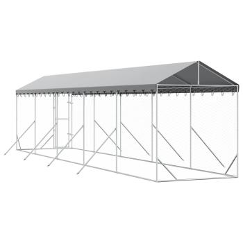 Outdoor-Hundezwinger mit Dach Silbern 2x10x2,5 m Stahl Verzinkt