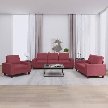 ARDEBO.de - 3-tlg. Sofagarnitur Weinrot Stoff