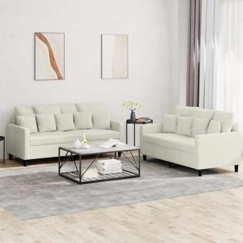 ARDEBO.de - 2-tlg. Sofagarnitur mit Kissen Creme Samt