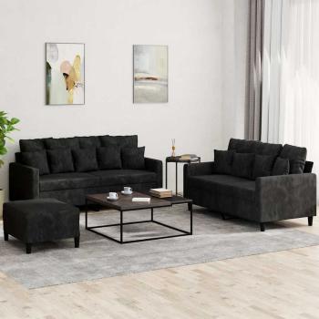 ARDEBO.de - 3-tlg. Sofagarnitur mit Kissen Schwarz Samt