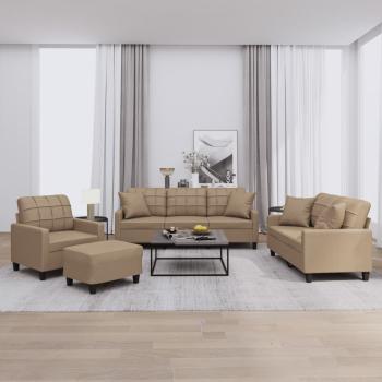 ARDEBO.de - 4-tlg. Sofagarnitur mit Kissen Cappuccino-Braun Kunstleder