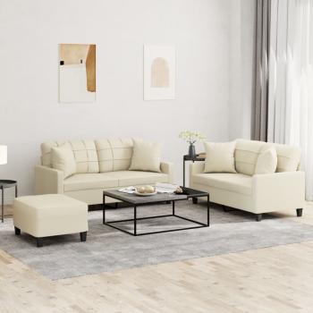 ARDEBO.de - 3-tlg. Sofagarnitur mit Kissen Creme Kunstleder