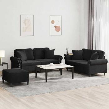 ARDEBO.de - 3-tlg. Sofagarnitur mit Kissen Schwarz Samt