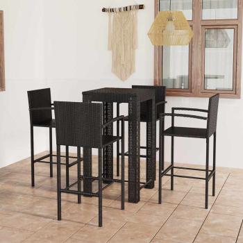 ARDEBO.de - 5-tlg. Garten-Bar-Set mit Armlehnen Poly Rattan Schwarz