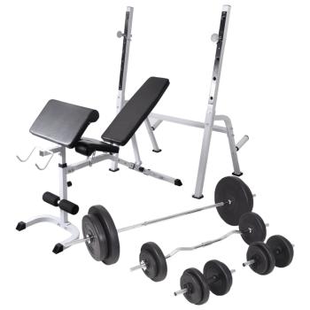 ARDEBO.de - Hantelbank mit Ablage, Langhantel und Kurzhantel-Set 90 kg